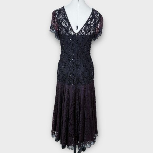 Vintage Lace Dress Size 9/10 Whimsigoth Regency Dark Romantic Moody Prom Formal - Picture 2 of 14
